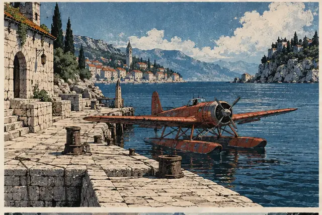 Un hydravion rouge amarré sur un quai de l’Adriatique